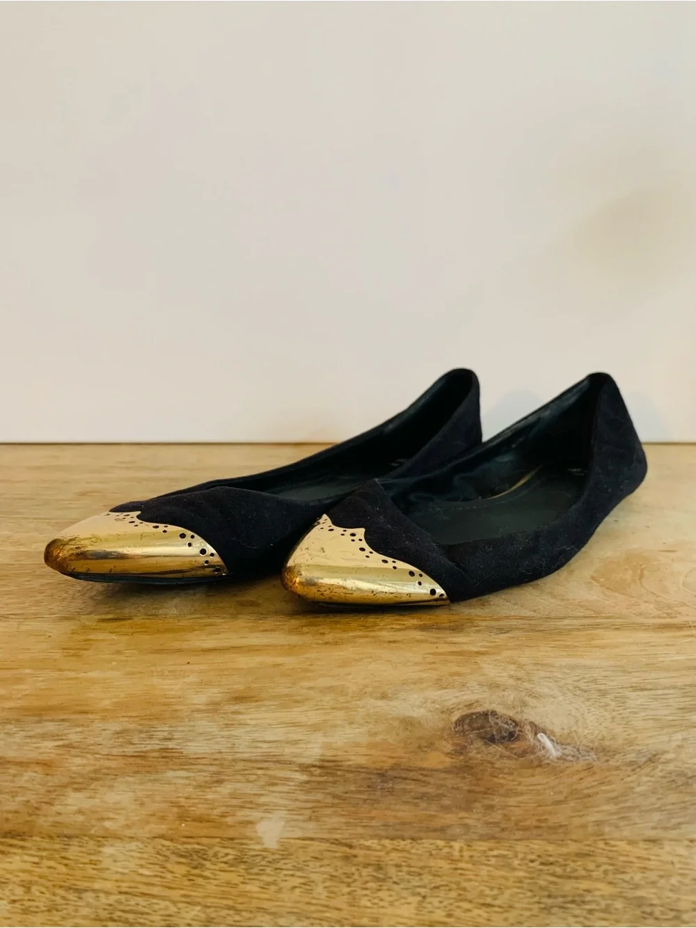H&M Black Flats with Gold Pointed Toe Caps